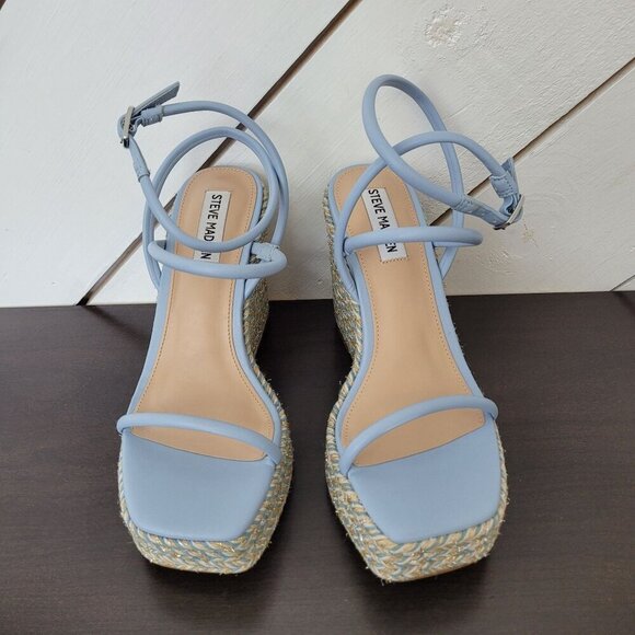 NEW Steve Madden Womens Unify Platform Wedge Sandals Multi Raffia 10M - Picture 5 of 10
